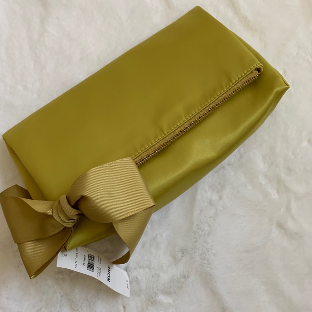 Ann Taylor Yellow Clutch Zipper Bag with Bow NWT